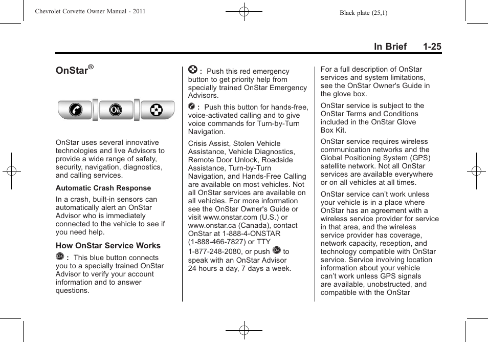 Onstar | CHEVROLET 2011 Corvette User Manual | Page 31 / 436
