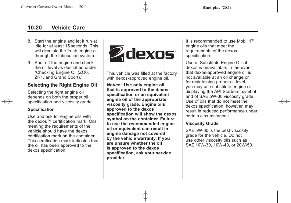 20 vehicle care | CHEVROLET 2011 Corvette User Manual | Page 310 / 436