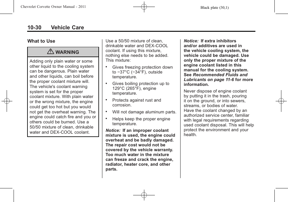 30 vehicle care | CHEVROLET 2011 Corvette User Manual | Page 320 / 436