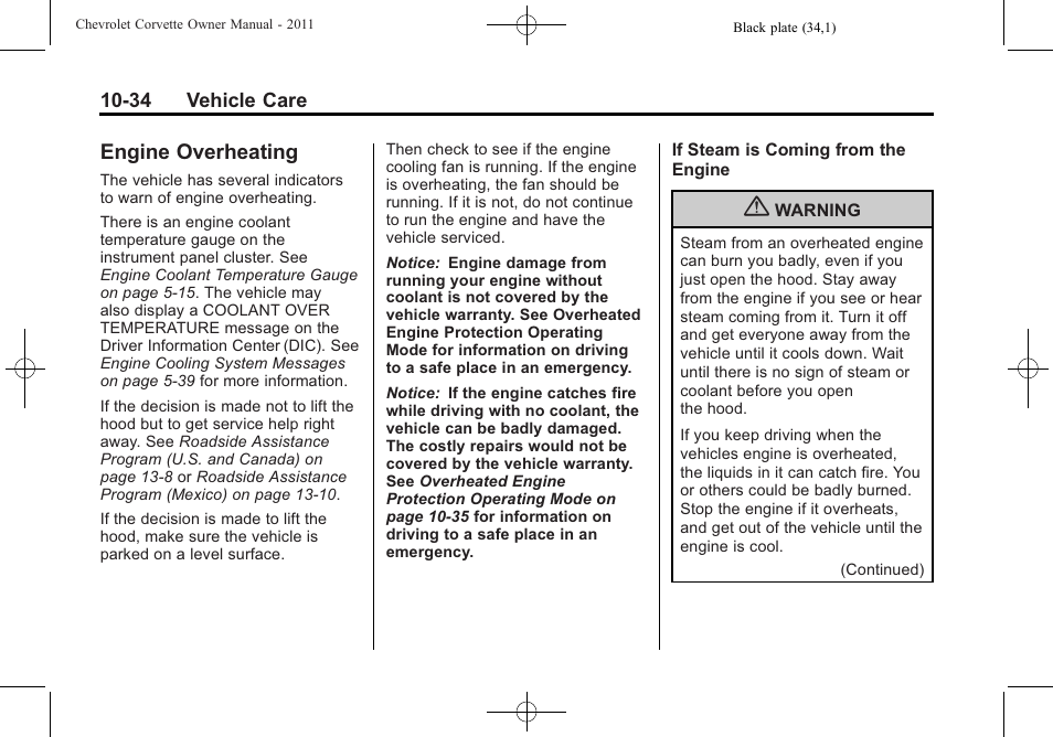 Engine overheating, Engine overheating -34, Halogen | CHEVROLET 2011 Corvette User Manual | Page 324 / 436