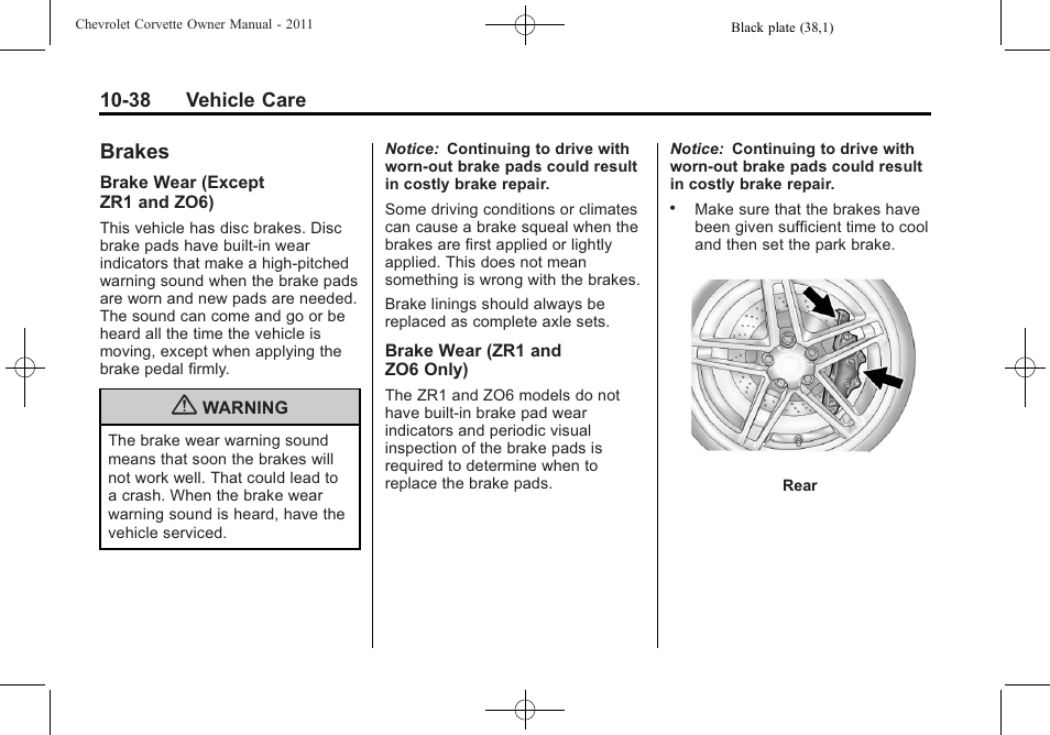 Brakes, Brakes -38, Taillamps | CHEVROLET 2011 Corvette User Manual | Page 328 / 436