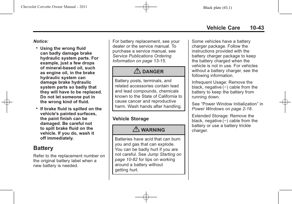 Battery | CHEVROLET 2011 Corvette User Manual | Page 333 / 436