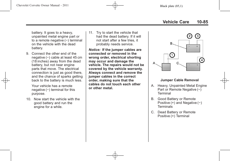 Vehicle care 10-85 | CHEVROLET 2011 Corvette User Manual | Page 375 / 436