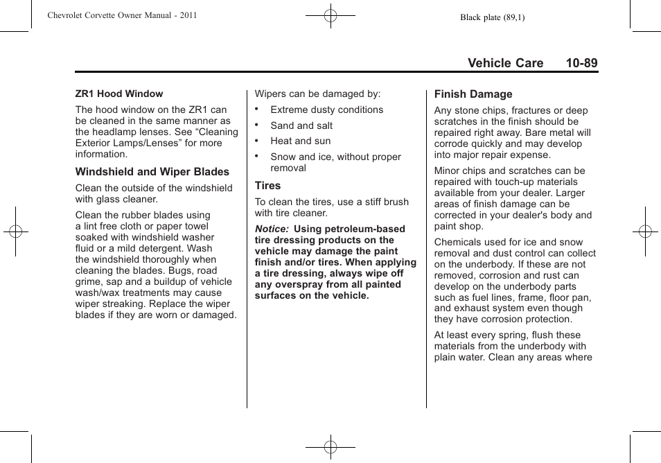 Vehicle care 10-89 | CHEVROLET 2011 Corvette User Manual | Page 379 / 436