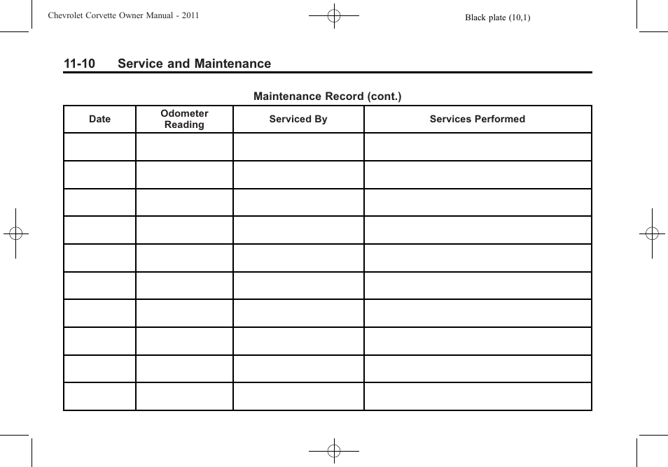 10 service and maintenance | CHEVROLET 2011 Corvette User Manual | Page 396 / 436
