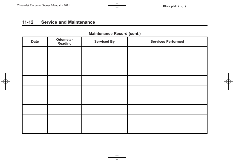 12 service and maintenance | CHEVROLET 2011 Corvette User Manual | Page 398 / 436
