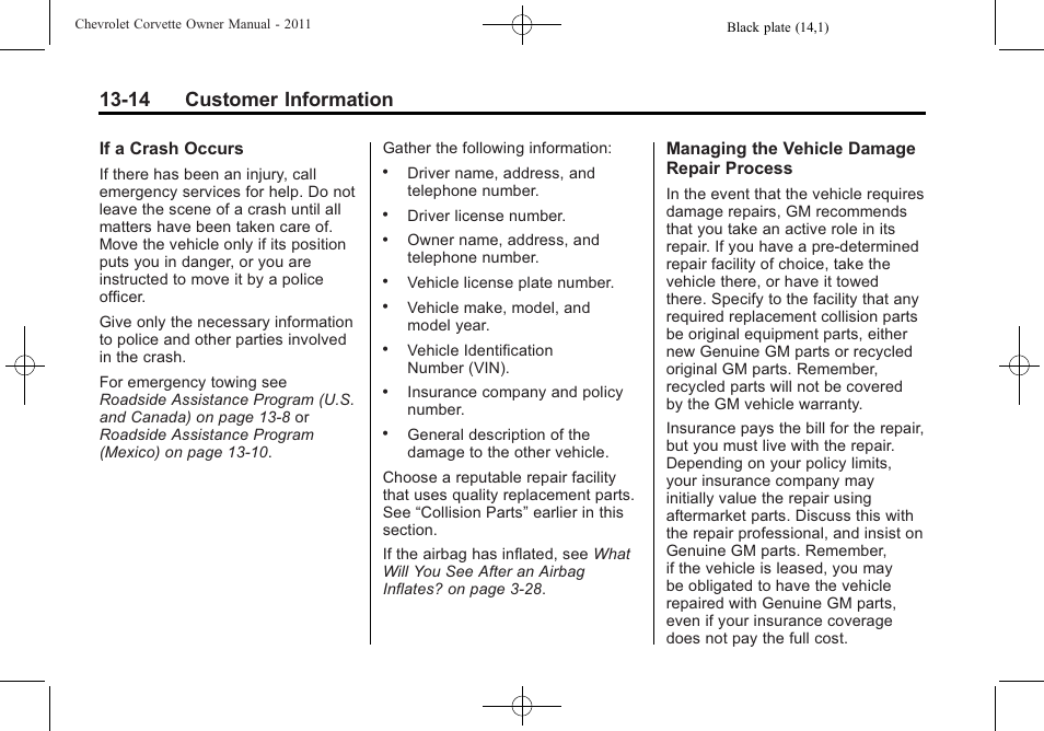 14 customer information | CHEVROLET 2011 Corvette User Manual | Page 418 / 436