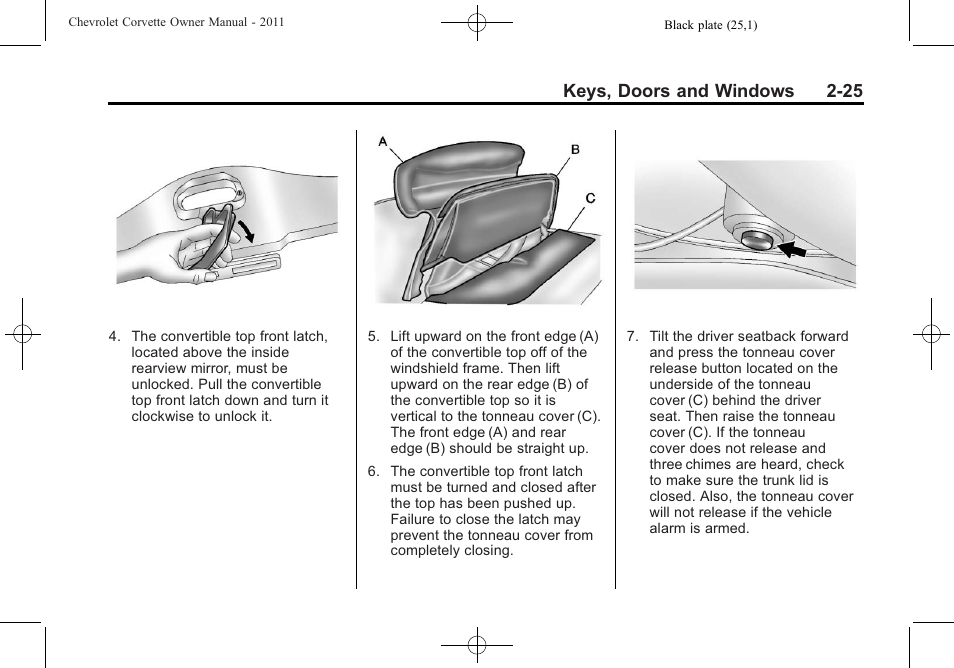 Keys, doors and windows 2-25 | CHEVROLET 2011 Corvette User Manual | Page 57 / 436