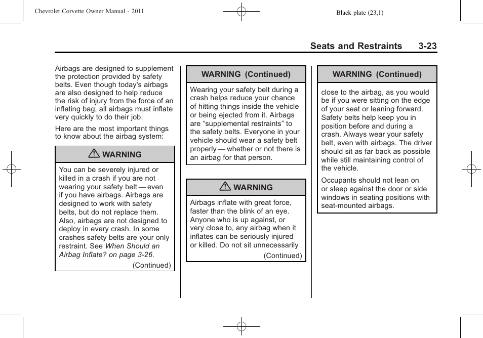 CHEVROLET 2011 Corvette User Manual | Page 89 / 436