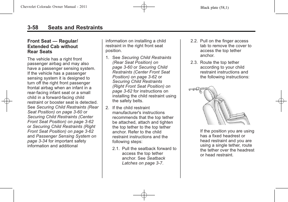 58 seats and restraints | CHEVROLET 2011 Colorado User Manual | Page 100 / 394