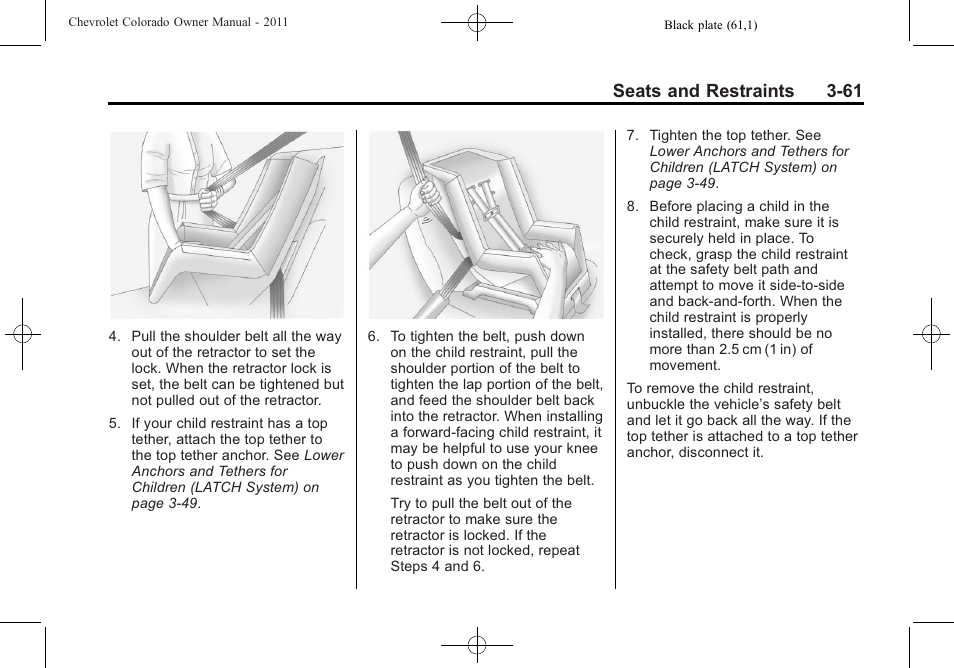 Seats and restraints 3-61 | CHEVROLET 2011 Colorado User Manual | Page 103 / 394