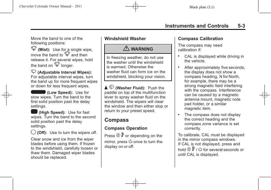 Compass, Compass -3, Malfunction | CHEVROLET 2011 Colorado User Manual | Page 115 / 394