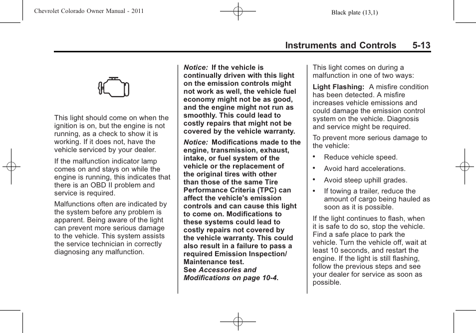Instruments and controls 5-13 | CHEVROLET 2011 Colorado User Manual | Page 125 / 394