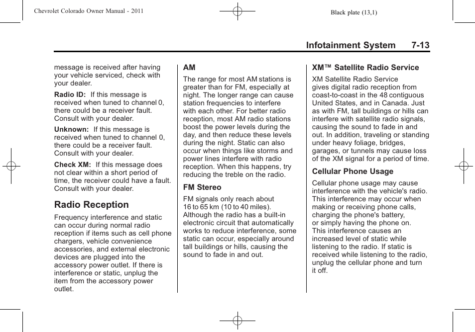 Radio reception, Radio reception -13 | CHEVROLET 2011 Colorado User Manual | Page 159 / 394