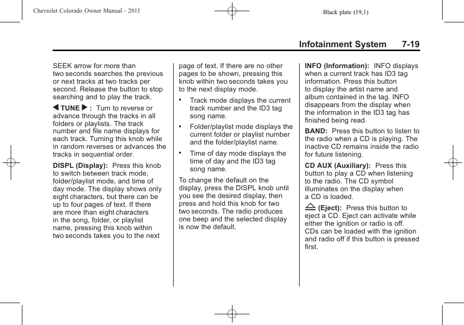 Infotainment system 7-19 | CHEVROLET 2011 Colorado User Manual | Page 165 / 394