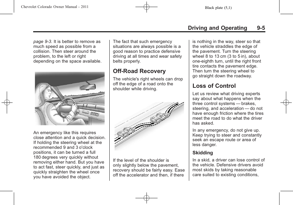 Off-road recovery, Loss of control, Off-road recovery -5 loss of control -5 | CHEVROLET 2011 Colorado User Manual | Page 183 / 394