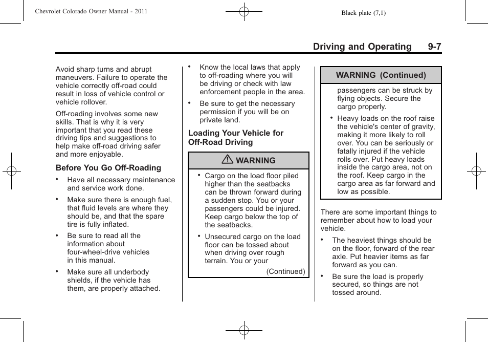 Driving and operating 9-7 | CHEVROLET 2011 Colorado User Manual | Page 185 / 394