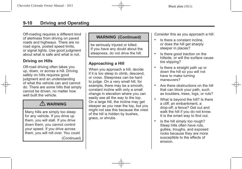 10 driving and operating | CHEVROLET 2011 Colorado User Manual | Page 188 / 394