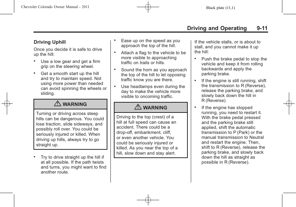 Driving and operating 9-11 | CHEVROLET 2011 Colorado User Manual | Page 189 / 394