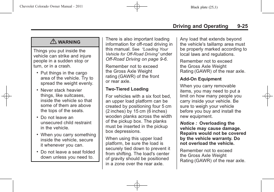 Driving and operating 9-25 | CHEVROLET 2011 Colorado User Manual | Page 203 / 394