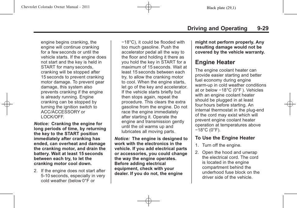 Engine heater, Engine heater -29 | CHEVROLET 2011 Colorado User Manual | Page 207 / 394