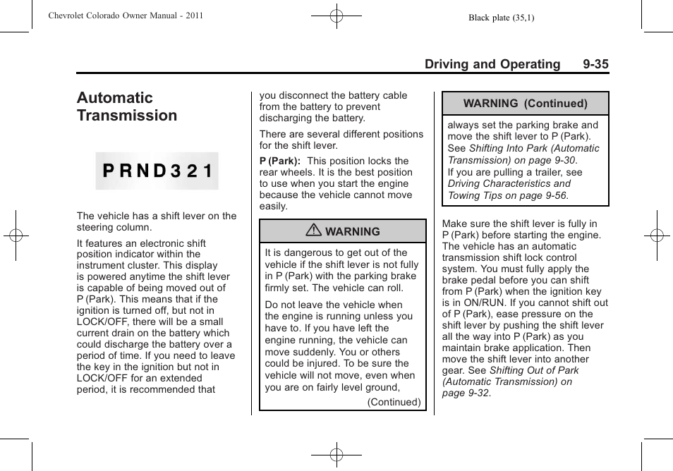 Automatic transmission, Transmission -35 | CHEVROLET 2011 Colorado User Manual | Page 213 / 394