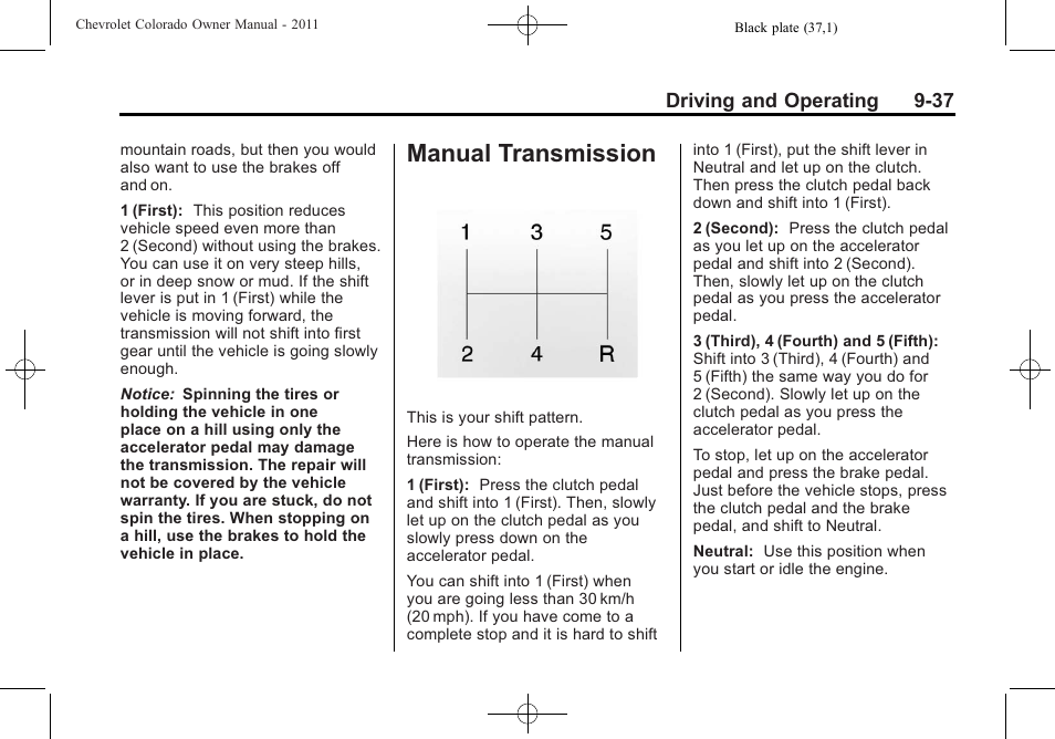 Manual transmission, Manual transmission -37, Requirements | CHEVROLET 2011 Colorado User Manual | Page 215 / 394