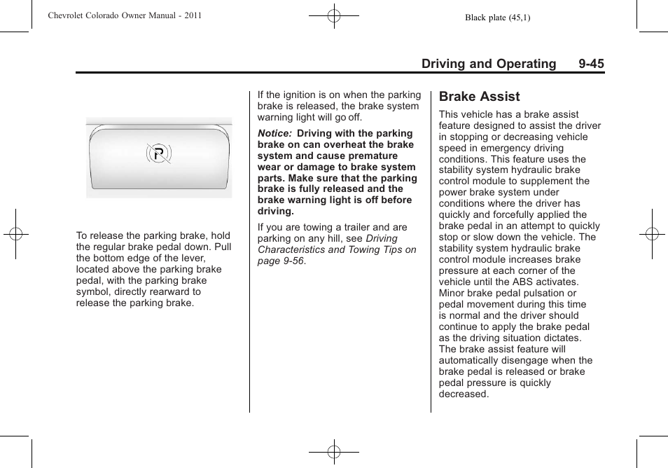 Brake assist, Brake assist -45 | CHEVROLET 2011 Colorado User Manual | Page 223 / 394