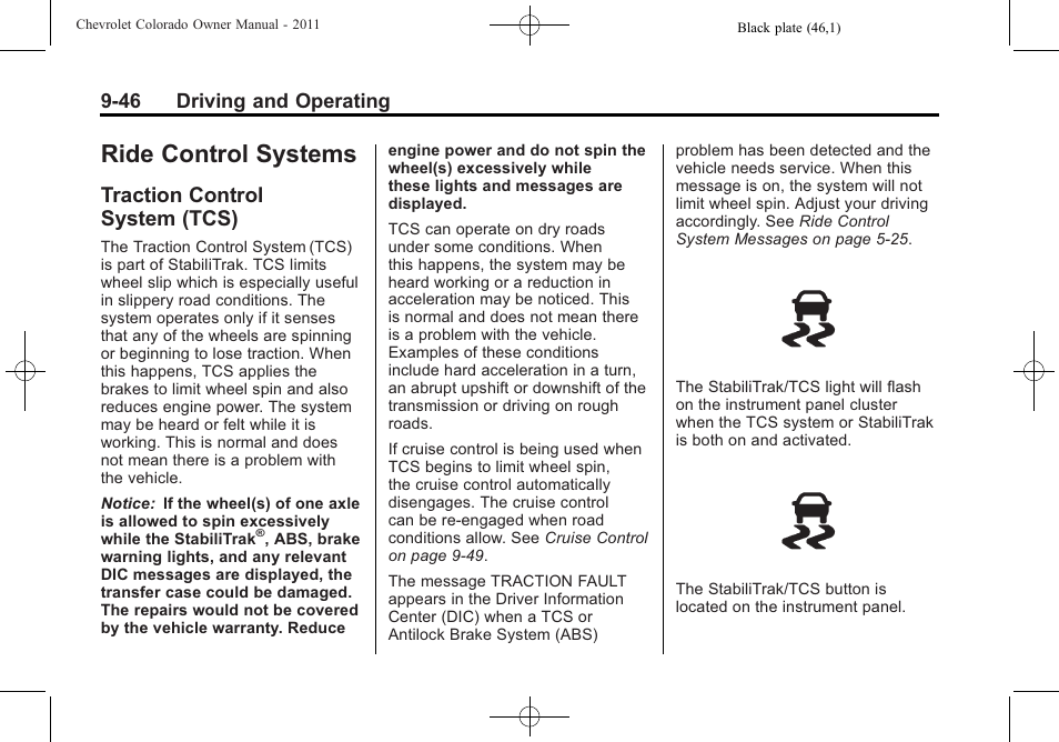 Ride control systems, Traction control system (tcs), Ride control systems -46 | Traction control, System (tcs) -46, Traction | CHEVROLET 2011 Colorado User Manual | Page 224 / 394