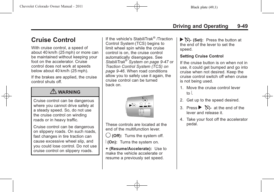 Cruise control, Cruise control -49 | CHEVROLET 2011 Colorado User Manual | Page 227 / 394