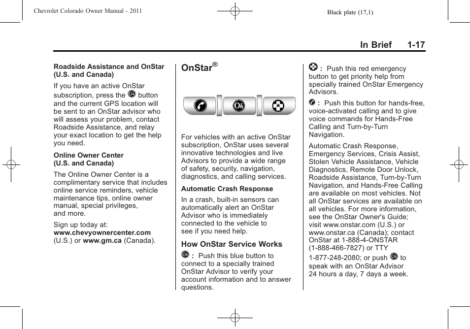Onstar | CHEVROLET 2011 Colorado User Manual | Page 23 / 394