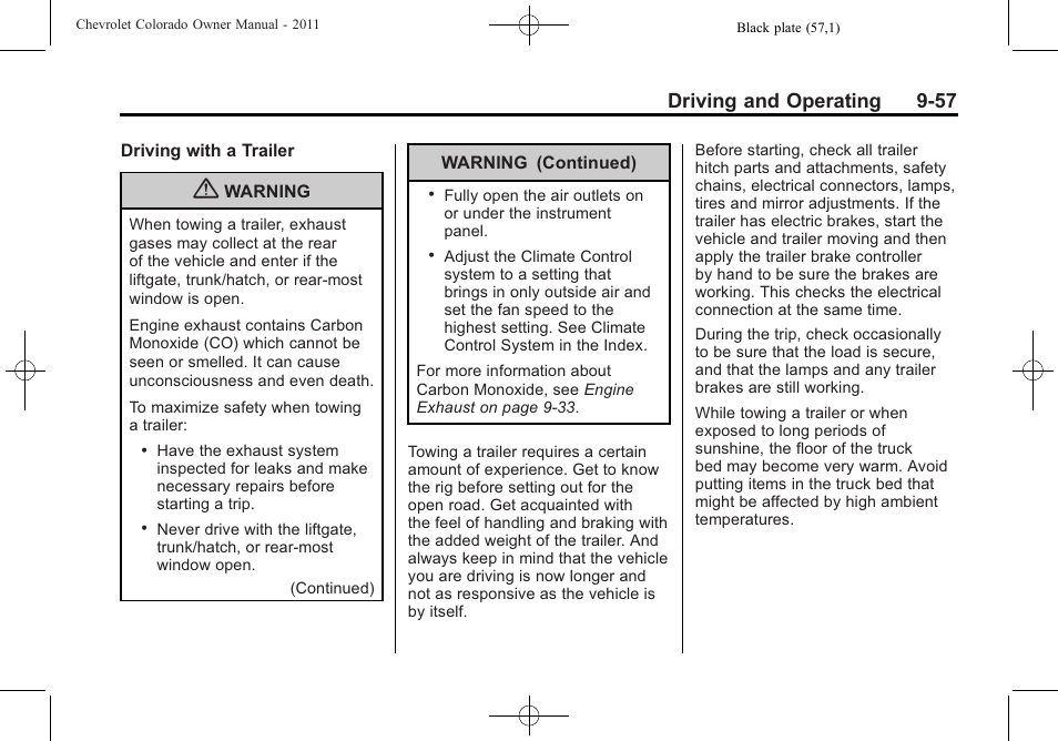Driving and operating 9-57 | CHEVROLET 2011 Colorado User Manual | Page 235 / 394