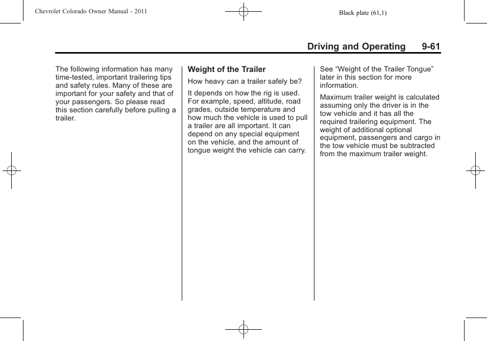 Driving and operating 9-61 | CHEVROLET 2011 Colorado User Manual | Page 239 / 394