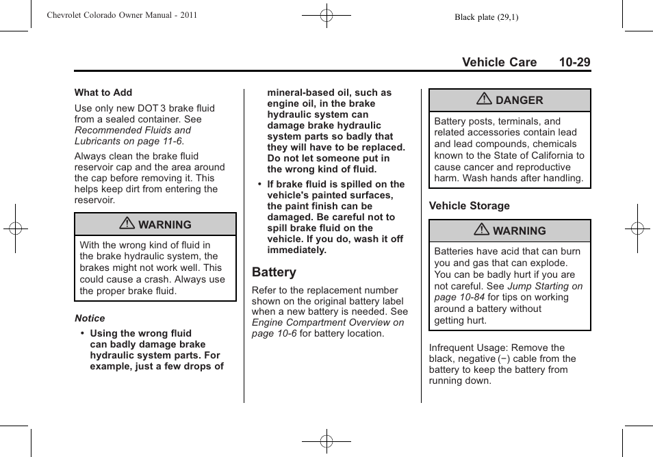 Battery, Battery -29 | CHEVROLET 2011 Colorado User Manual | Page 275 / 394