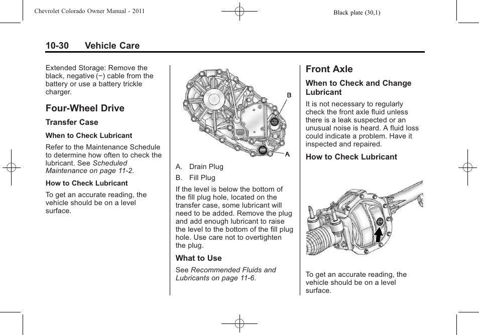 Four-wheel drive, Front axle, Four-wheel drive -30 front axle -30 | Taillamps | CHEVROLET 2011 Colorado User Manual | Page 276 / 394