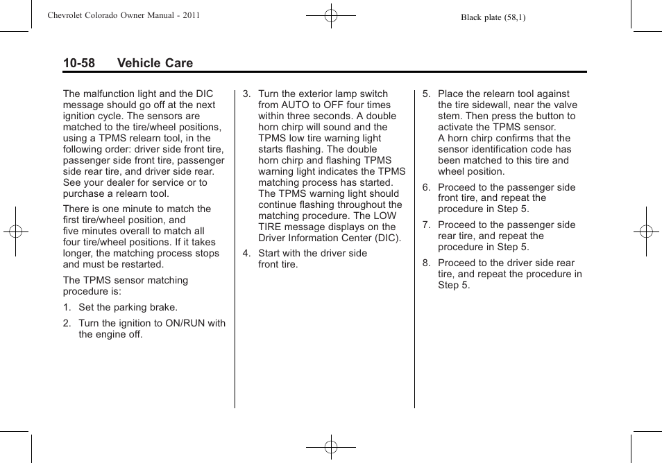 58 vehicle care | CHEVROLET 2011 Colorado User Manual | Page 304 / 394