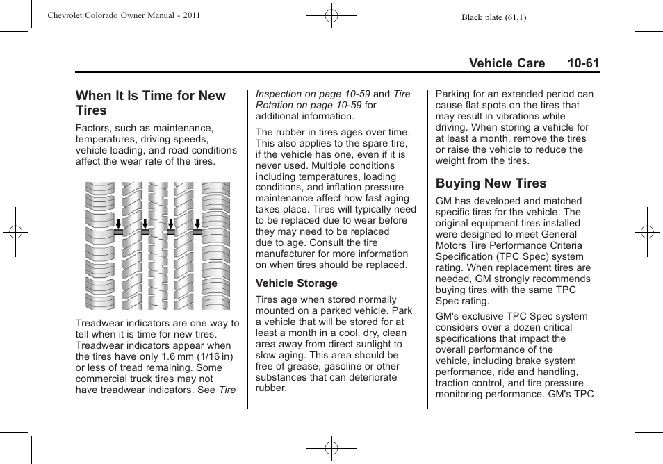 When it is time for new tires, Buying new tires, When it is time for new | Tires -61, New tires -61 | CHEVROLET 2011 Colorado User Manual | Page 307 / 394