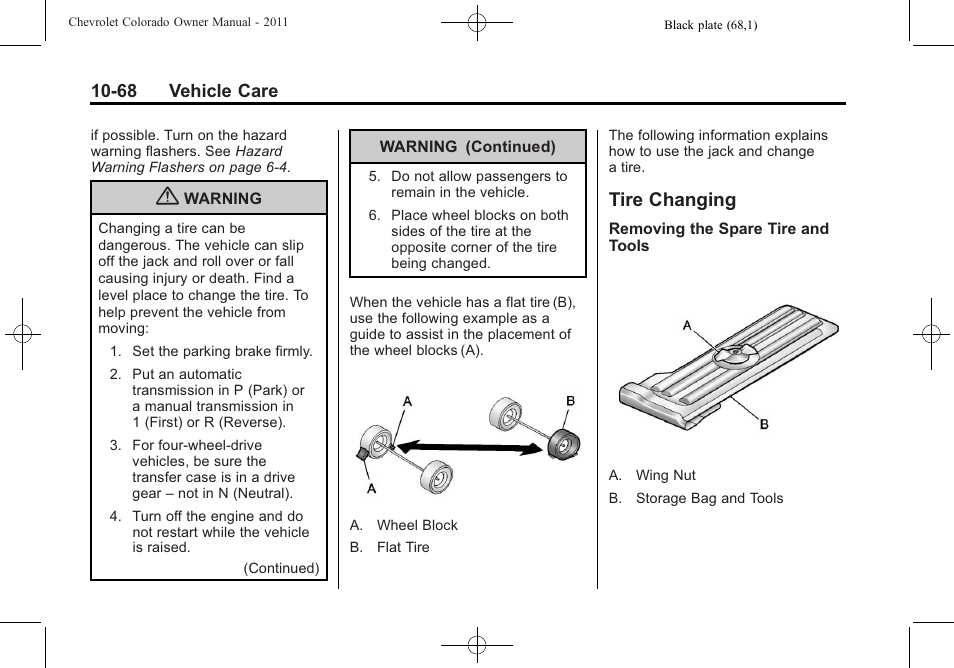 Tire changing, Tire changing -68 | CHEVROLET 2011 Colorado User Manual | Page 314 / 394