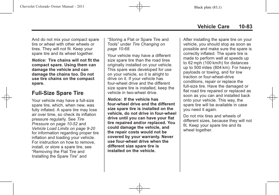 Full-size spare tire, Full-size spare tire -83 | CHEVROLET 2011 Colorado User Manual | Page 329 / 394