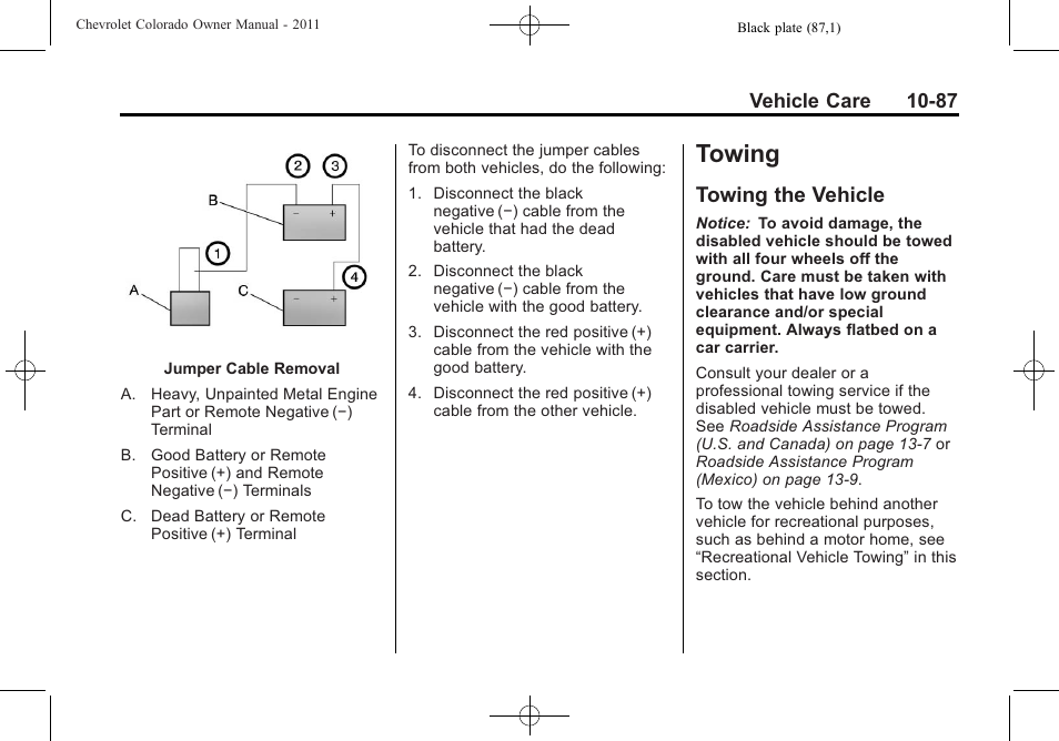 Towing, Towing the vehicle, Towing -87 | Towing the vehicle -87 | CHEVROLET 2011 Colorado User Manual | Page 333 / 394