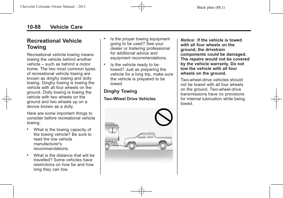 Recreational vehicle towing, Recreational vehicle, 88 vehicle care | CHEVROLET 2011 Colorado User Manual | Page 334 / 394