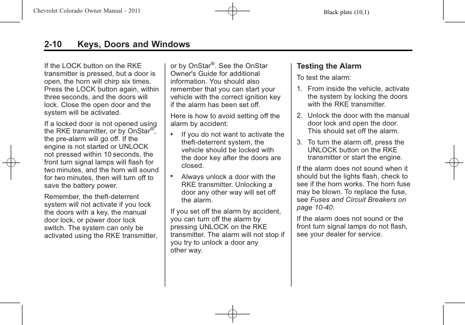 10 keys, doors and windows | CHEVROLET 2011 Colorado User Manual | Page 34 / 394