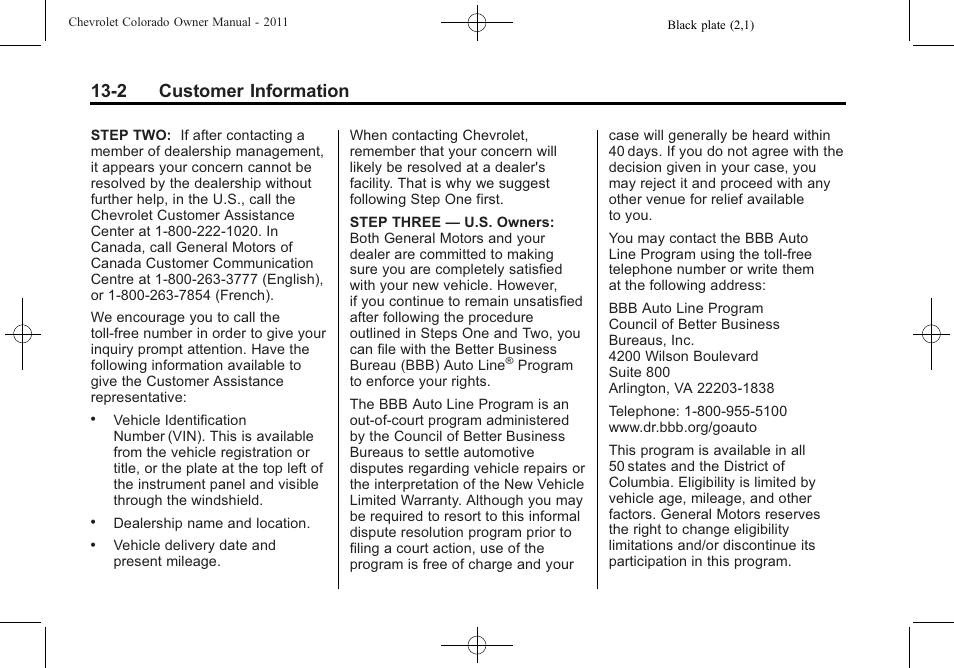 2 customer information | CHEVROLET 2011 Colorado User Manual | Page 366 / 394