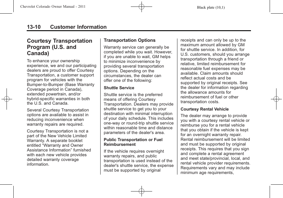 Courtesy transportation program (u.s. and canada), Courtesy transportation, Program (u.s. and canada) -10 | CHEVROLET 2011 Colorado User Manual | Page 374 / 394