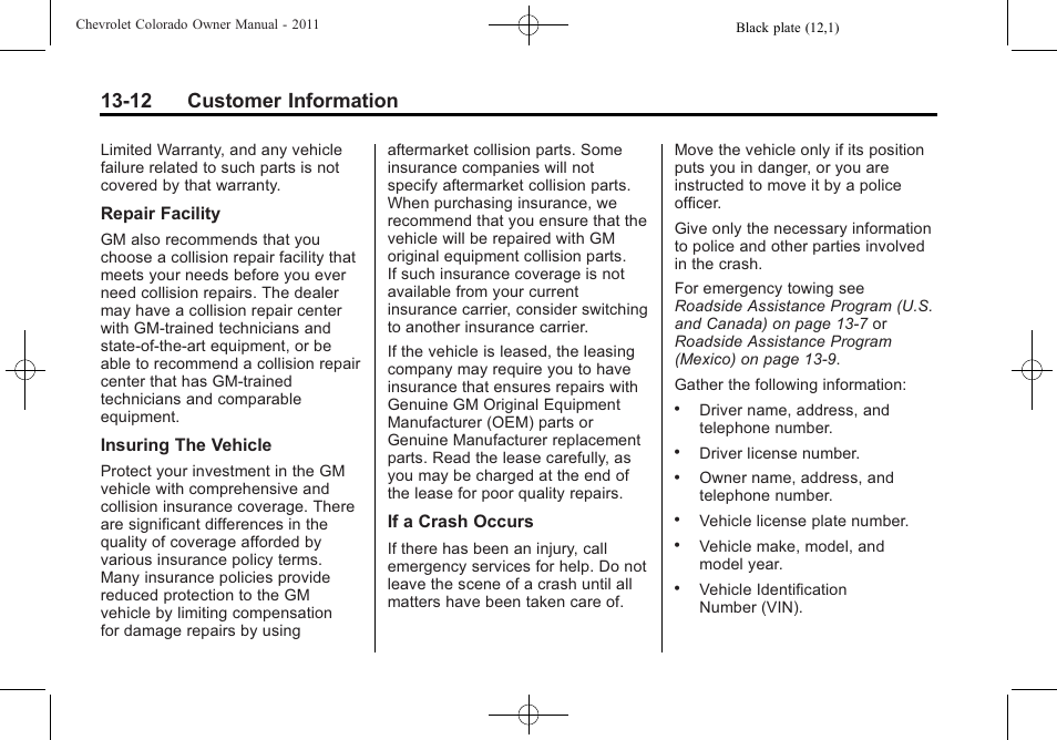 12 customer information | CHEVROLET 2011 Colorado User Manual | Page 376 / 394