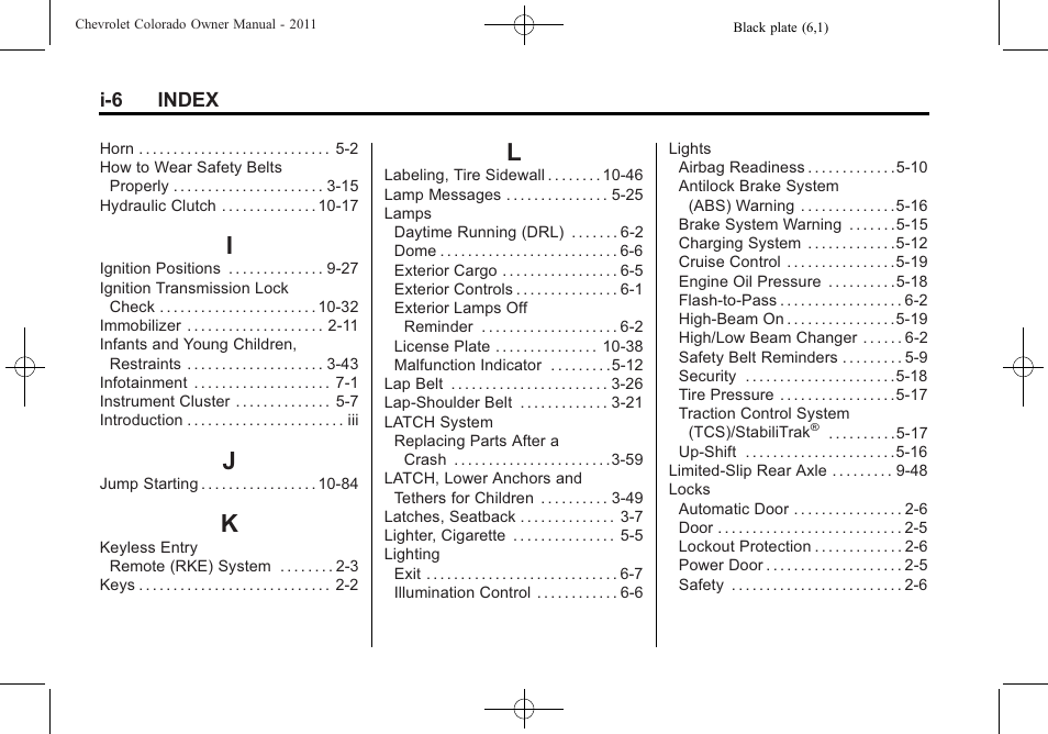 Index_i, Index_j, Index_k | Index_l | CHEVROLET 2011 Colorado User Manual | Page 388 / 394