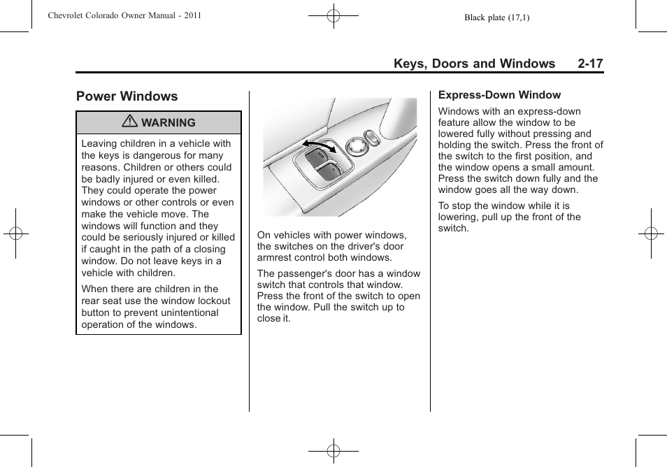 Power windows, Power windows -17 | CHEVROLET 2011 Colorado User Manual | Page 41 / 394