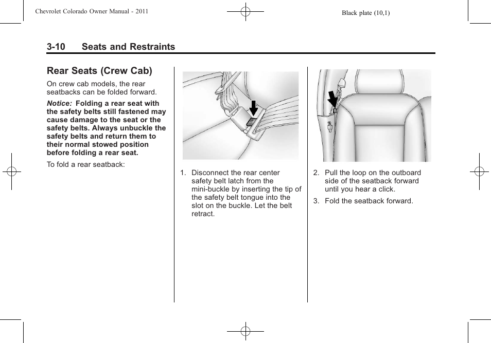 Rear seats (crew cab), Rear seats (crew cab) -10 | CHEVROLET 2011 Colorado User Manual | Page 52 / 394
