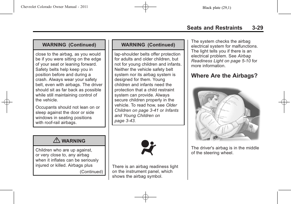 Where are the airbags, Where are the airbags? -29 | CHEVROLET 2011 Colorado User Manual | Page 71 / 394