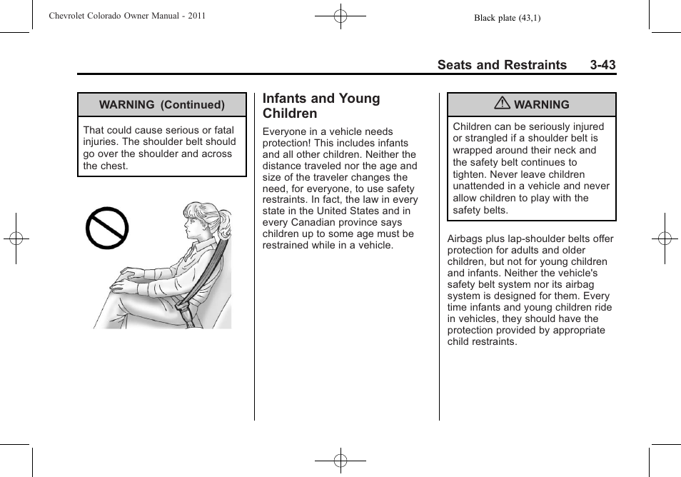 Infants and young children, Infants and young, Children -43 | CHEVROLET 2011 Colorado User Manual | Page 85 / 394